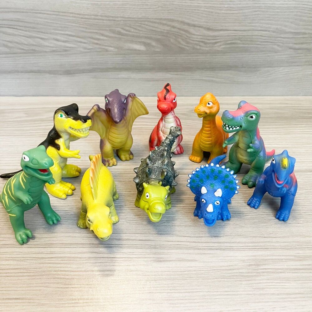 Vintage Dinosaur Figure Lot 10 Soft Rubber Dino Toys T-Rex Triceratops PVC